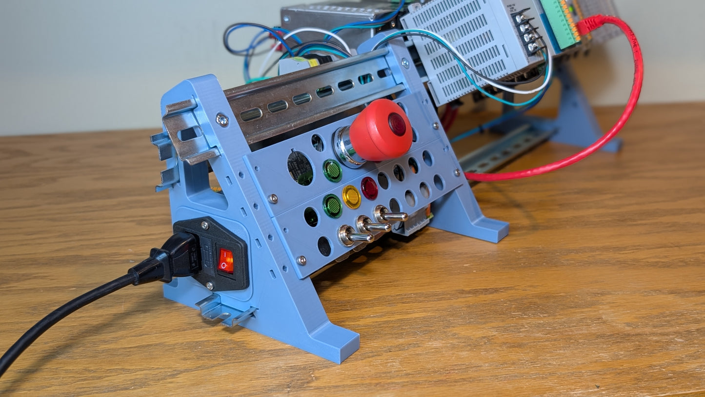 Desktop DIN Rail Stand and PLC Trainer: Full Kit - Powered